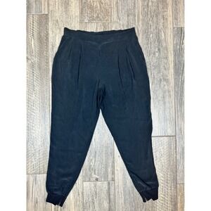 Eileen Fisher‎ 100% Silk Pants Medium Black Zippered Cuffs Pleated High Waist